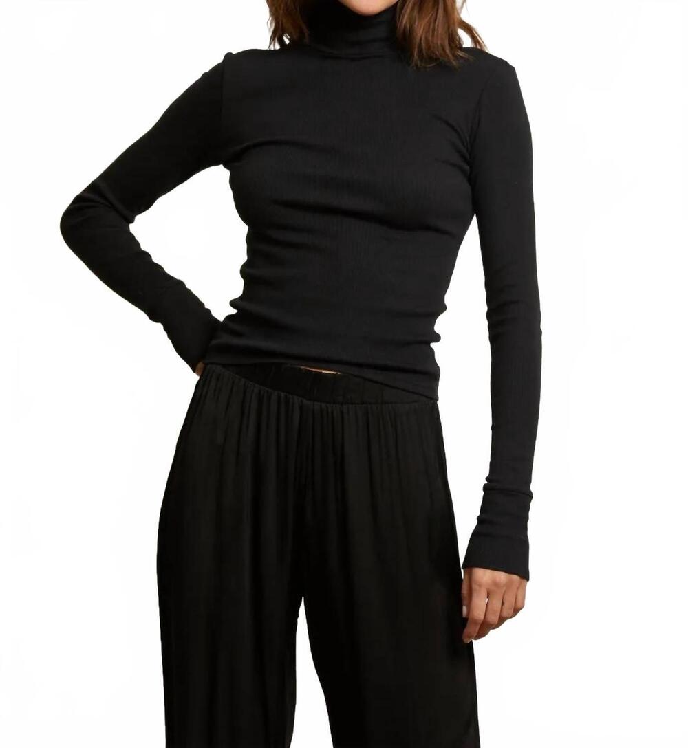 NEW PERFECTWHITETEE hayden ribbed turtleneck top in black